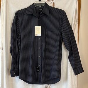 Haggar Dark Blue Striped Dress Shirt Size S NWT